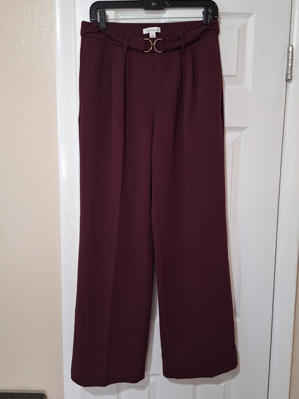 Jules & Leopold Wine Wide-Leg Belted Pants Business Casual Size Small